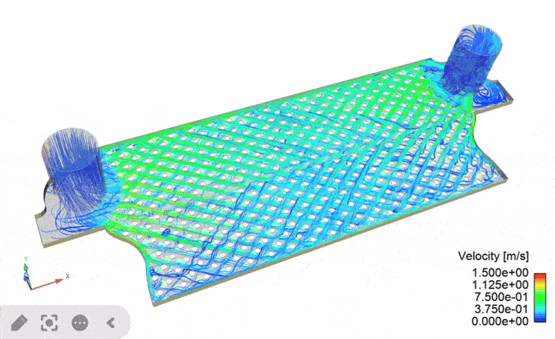 A short GIF demonstrating computational fluid dynamics in heat transfer using a plate heat exchanger.